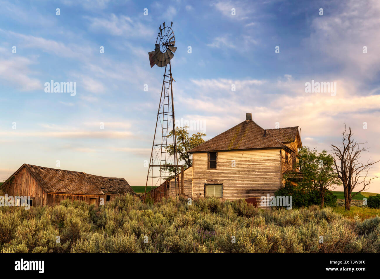 Traveling the back roads of the inland northwest, every now and then you come accross an abandon house or farm. For whatever reason, the family has de Stock Photo
