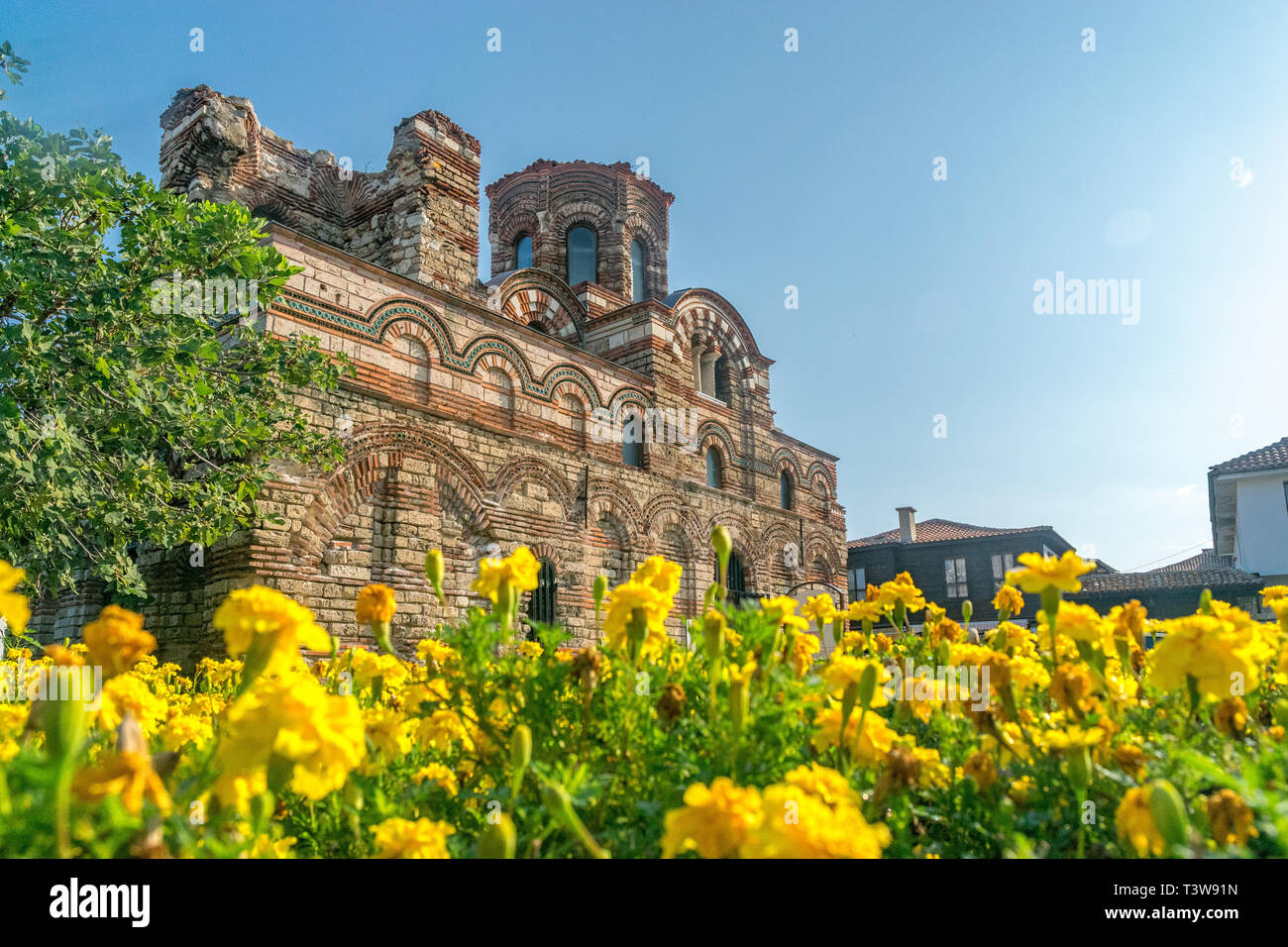 Church of Christ Pantocrator in Nessebar ancient city. Nesebar, Nesebr is a UNESCO World Heritage Site. An ancient Byzantine architecture church in Ne Stock Photo