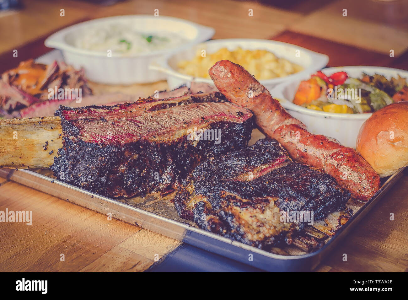 Authentic Texan American Smoke Barbecue Meat with Side dishes Coleslaw