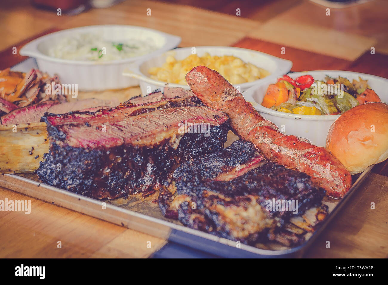 Authentic Texan American Smoke Barbecue Meat with Side dishes Coleslaw