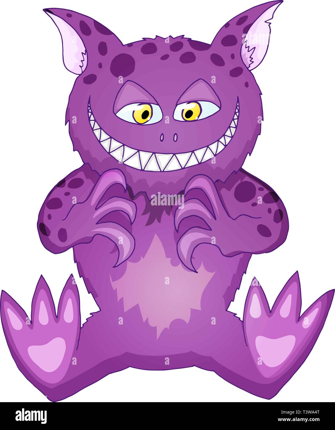 Cat like demon cartoon character for kid Happy Birthday greeting card