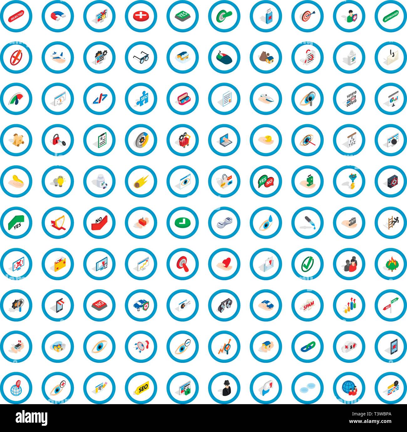 100 solution icons set, isometric 3d style Stock Vector