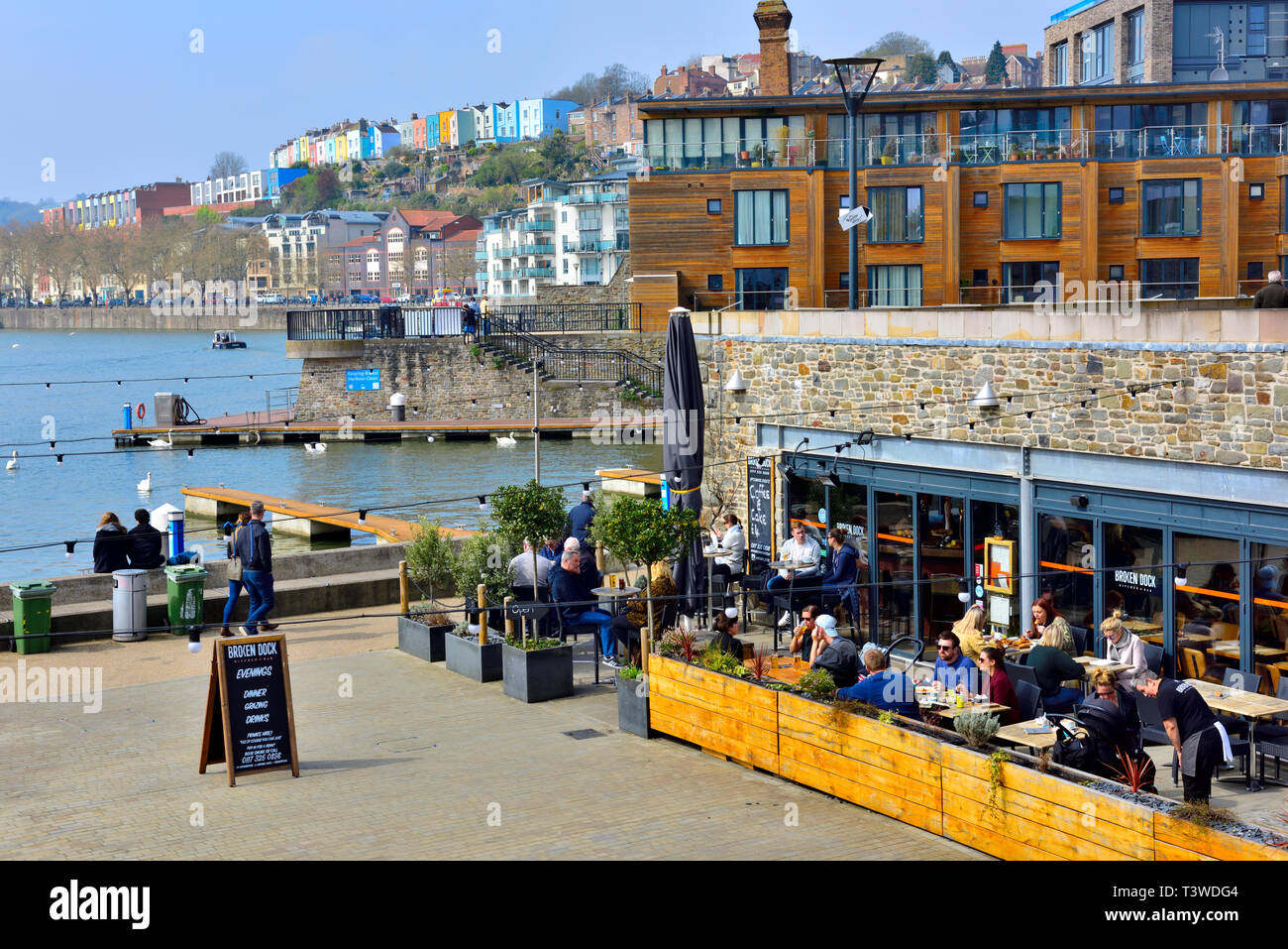 Bristol Harbourside with restaurant, docks, housing, and public open spaces Stock Photo