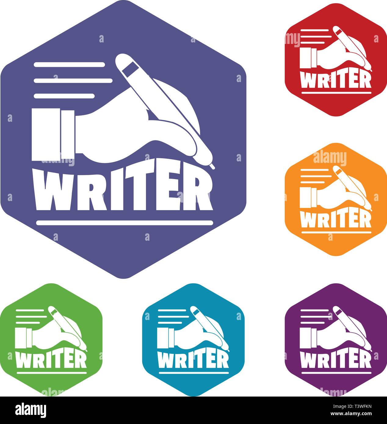 Hand with pen icons vector hexahedron Stock Vector