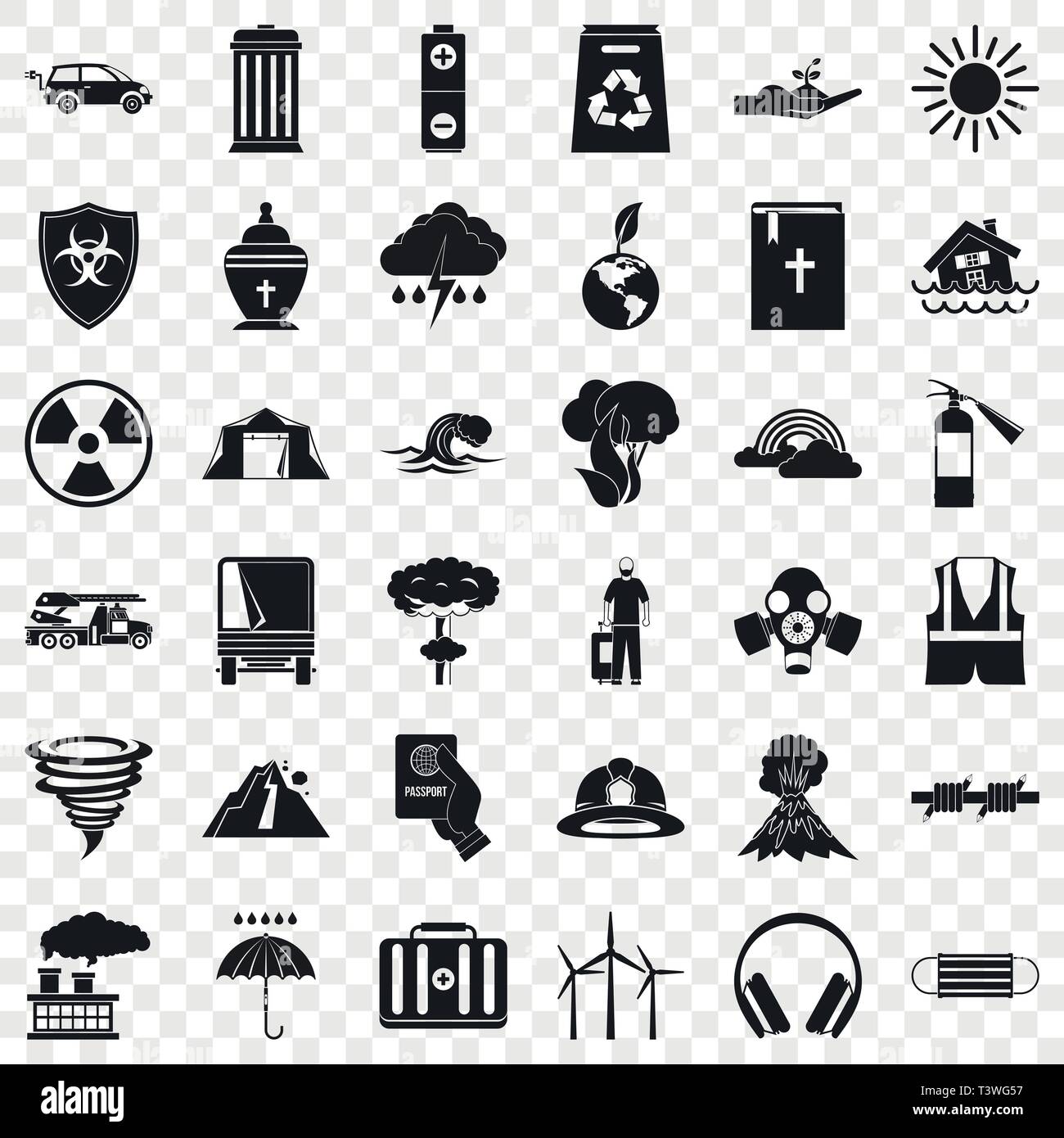 Disaster icons set, simple style Stock Vector