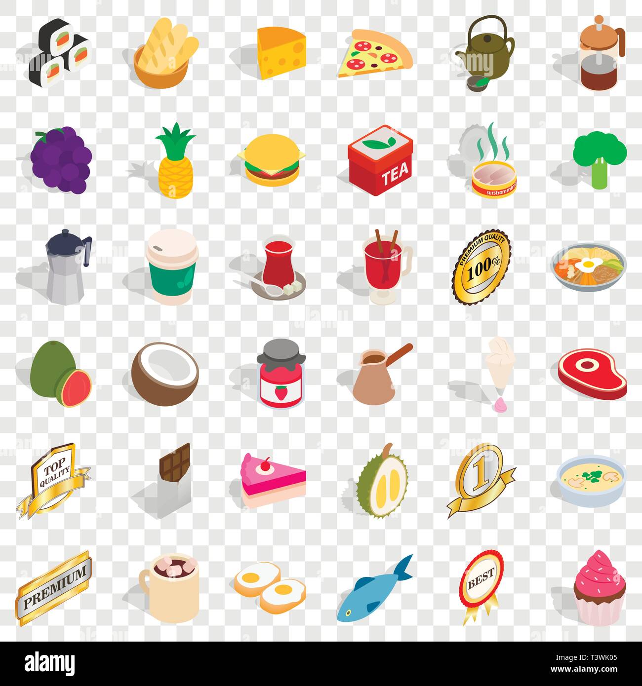 Drink icons set, isometric style Stock Vector