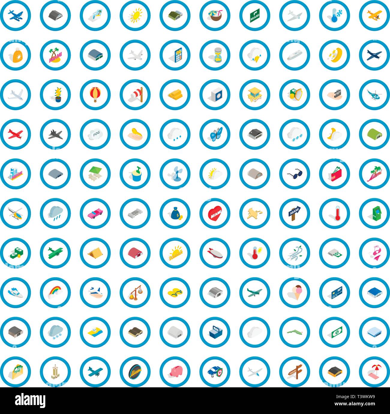 100 sky icons set, isometric 3d style Stock Vector