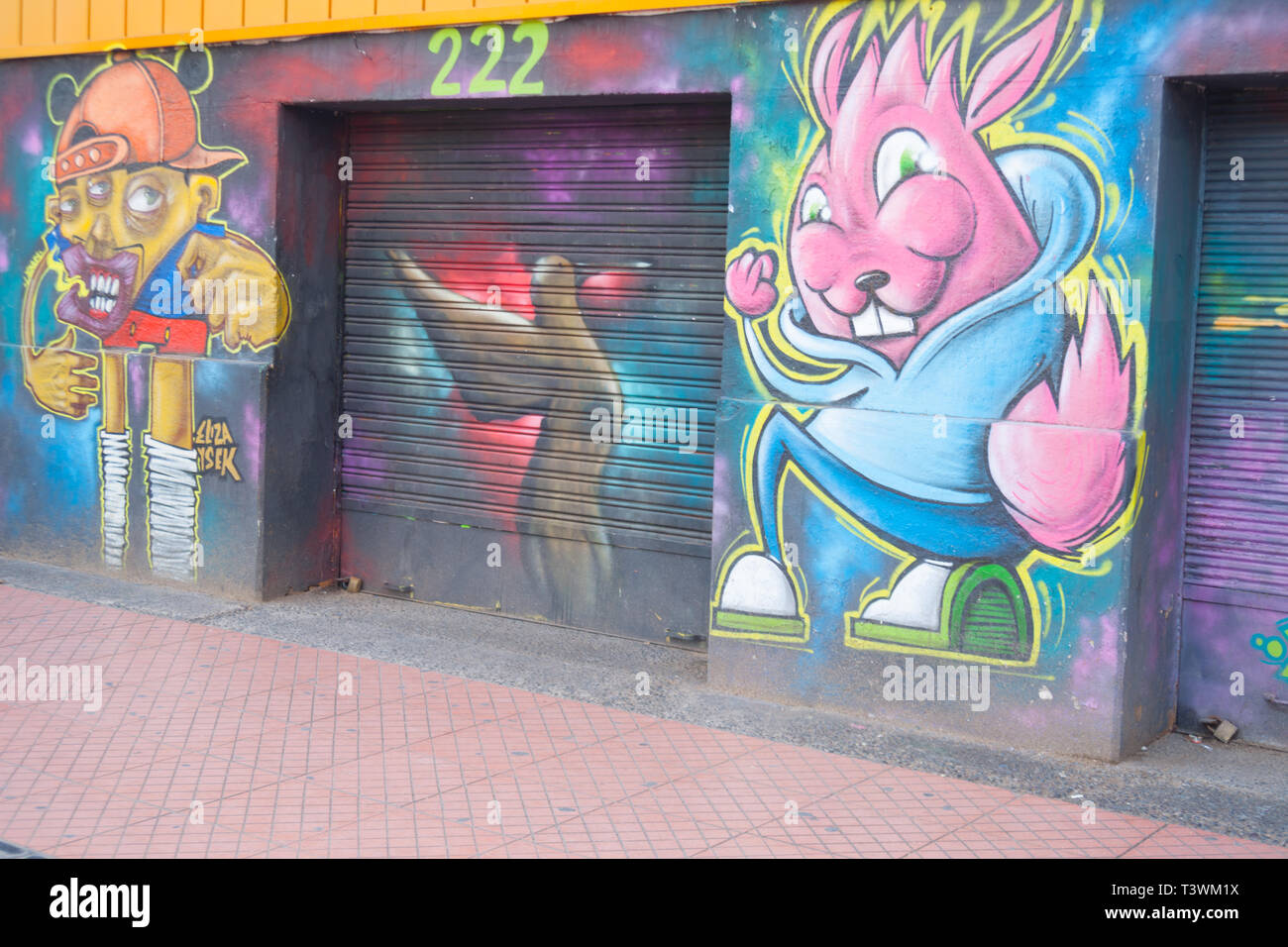 SANTIAGO CHILE - JUNE 24 2012;  street art of Brer Rabbit like image in Bellavista district of city depicting cartoon animal Stock Photo