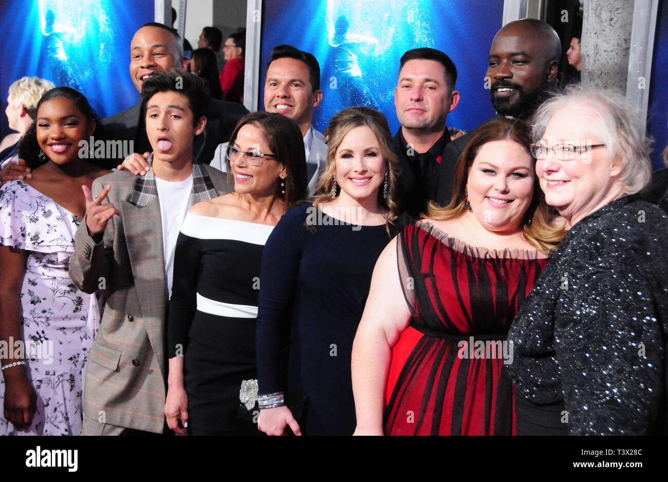 Los Angeles, California, USA 11th April 2019 Actress Taylor Mosby, producer DeVon Franklin, actor Marcel Ruiz producer Samuel Rodriguez, director Roxann Dawson, actress Lisa Durupt, Tommy Shine, actress Chrissy Metz, actor Mike Colter and Joyce Smith attend 20th Century Fox Breakthrough Premiere on April 11, 2019 at Westwood Village Regency Theatre in Los Angeles, California. Photo by Barry King/Alamy Live News Stock Photo