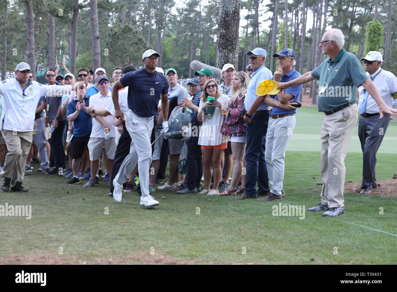 United States Tiger Woods walks on the 17th hole during the first round of the 2019 Masters golf tournament at the Augusta National Golf Club in Augusta, Georgia, United States, on April
