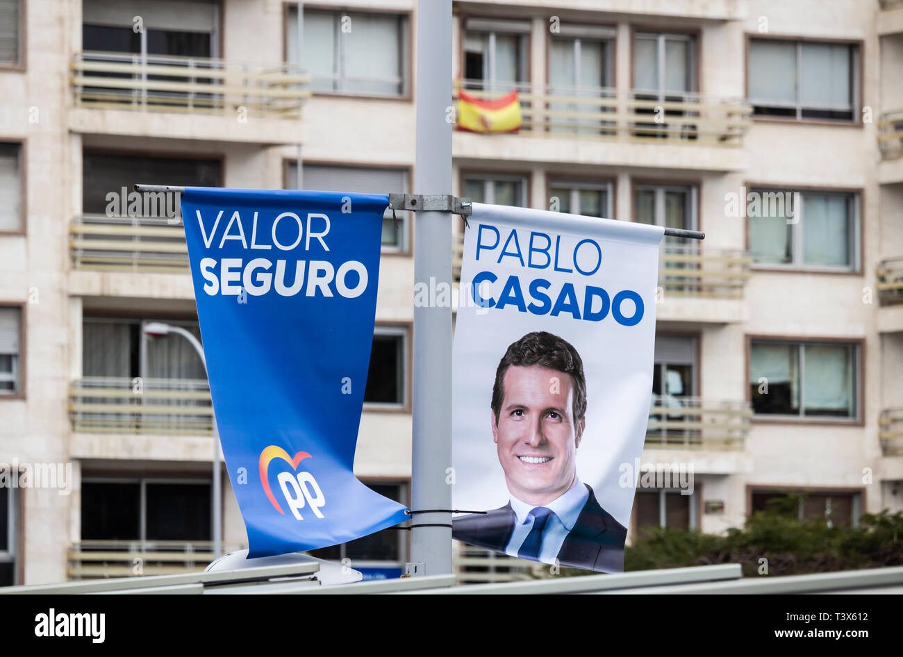 Las Palmas, Gran Canaria, Canary Islands, Spain. 12th April 2019. Election posters adorn the streets of Las Palmas on the first day of campaigning ahead of the general election in Spain on 28th April 2019. PICTURED: Campaign poster for Pablo Casado, leader of the PP party. Credit: ALAN DAWSON/Alamy Live News Stock Photo