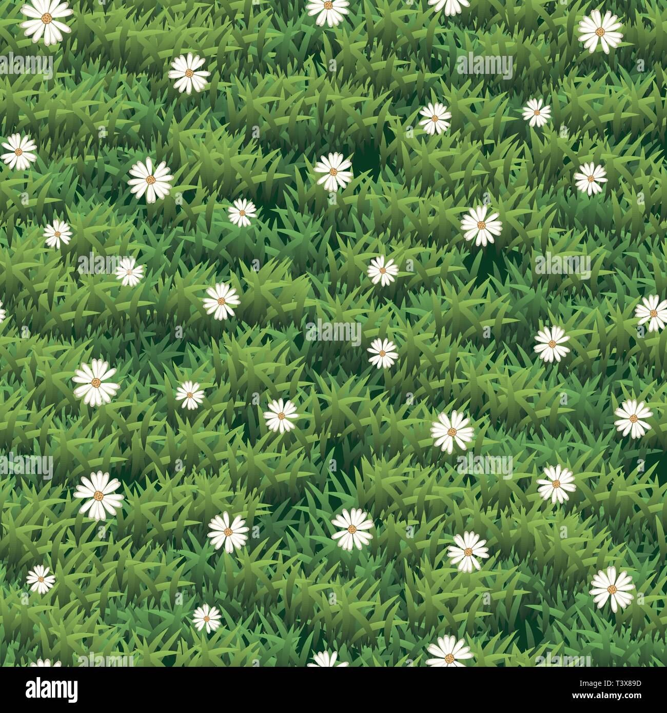 vector seamless pattern with green grass and flower texture Stock ...