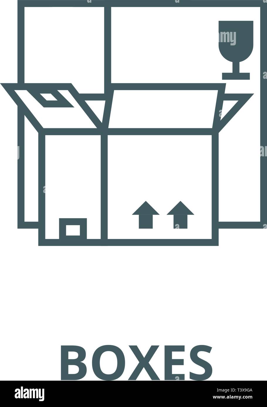 Boxes line icon, vector. Boxes outline sign, concept symbol, flat ...