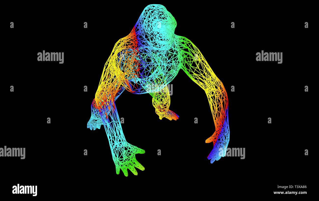 3d rendering of an artistic object made with colorful rope lines ...