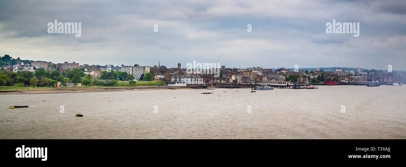 Gravesend, Kent. UK. The river Thames and the town of Gravesend. Stock Photo