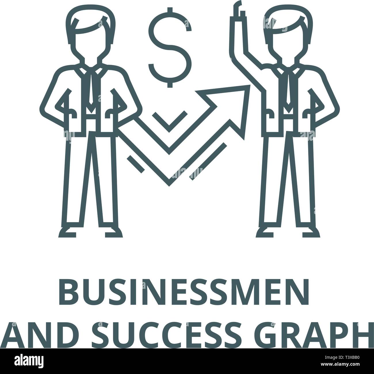 Businessmen and success graph line icon, vector. Businessmen and ...