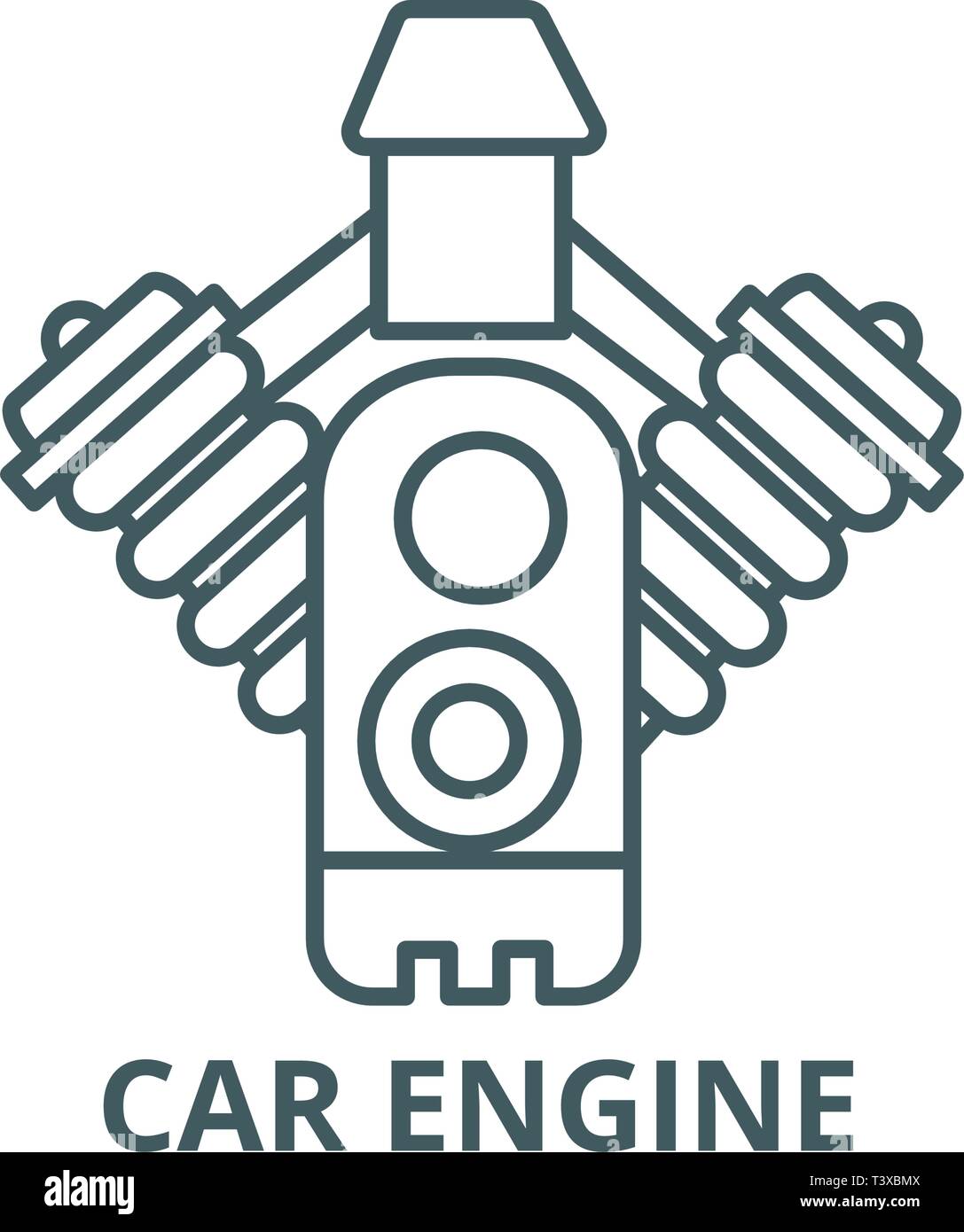 Car engine line icon, vector. Car engine outline sign, concept symbol
