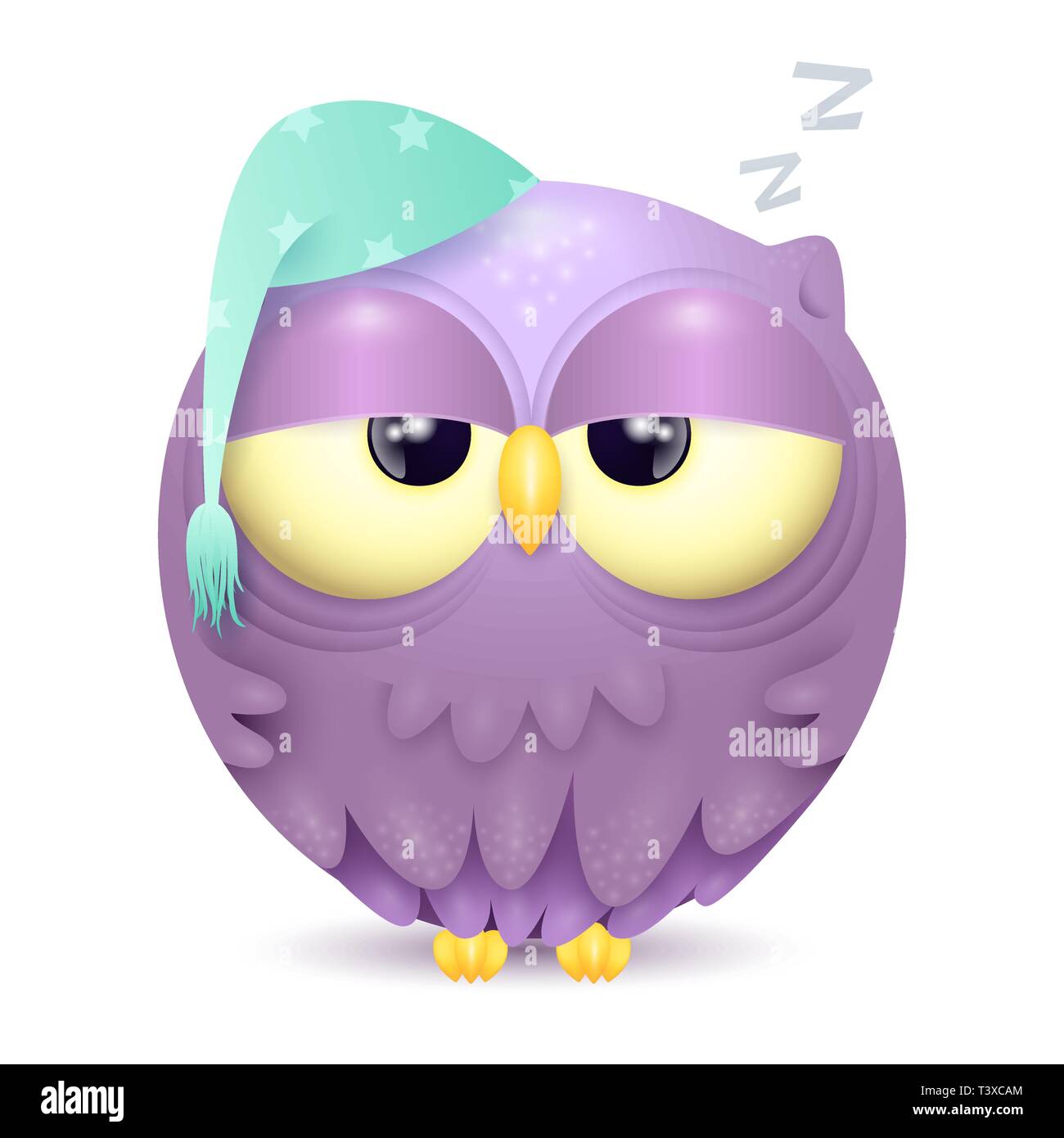 Cute little sleepy owl character isolated on white background Stock Vector