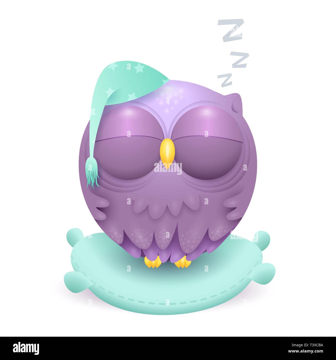 Cute little sleeping owl character on a pillow Stock Vector