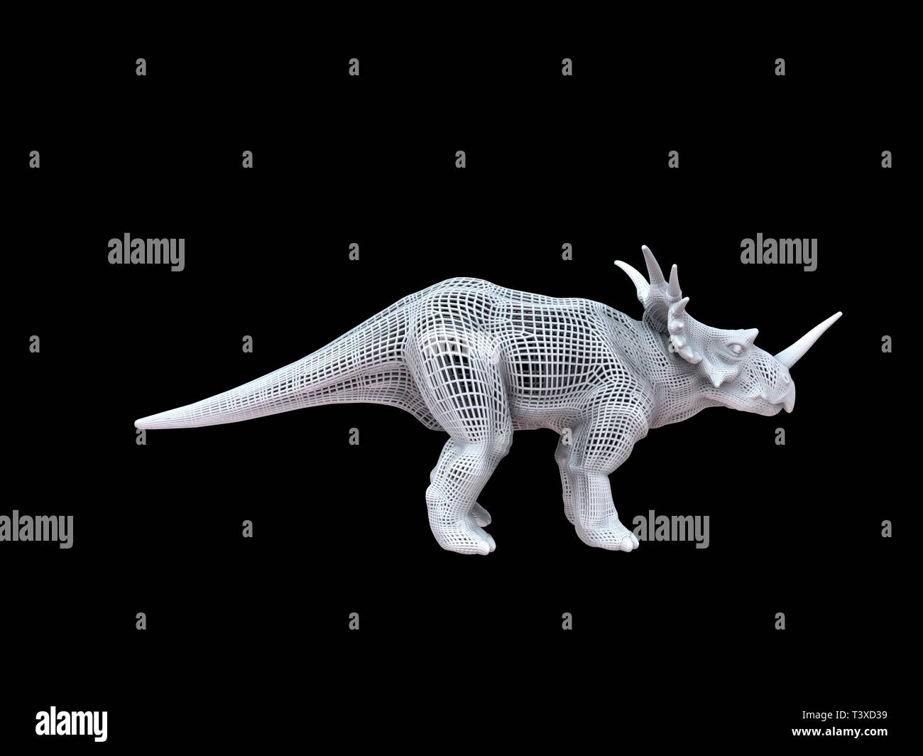 3d rendering of a white wired dino isoalted on black background Stock Photo