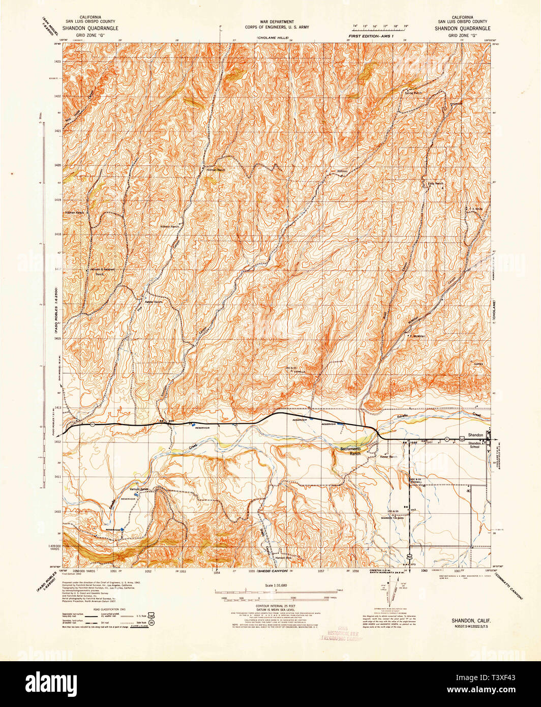 USGS TOPO Map California CA Shandon - Usgs Topo Map California Ca Shandon 301518 1943 31680 Restoration T3XF43 