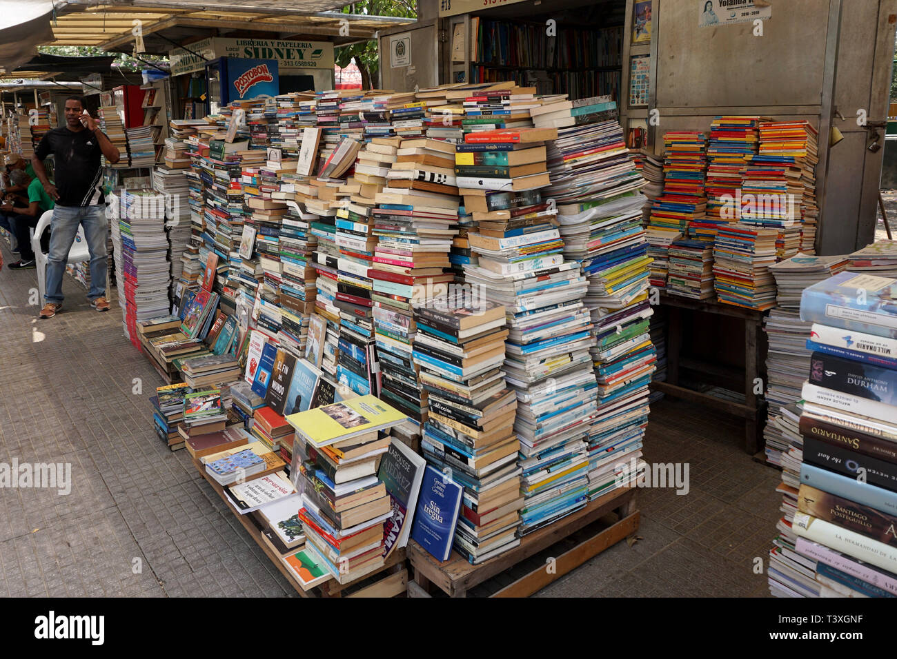 Stall brimming with Books in Parque del Centenario, Cartagena, Colombia Stock Photo