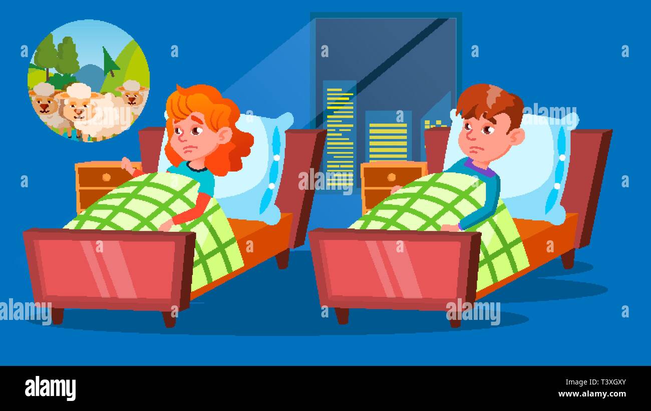 Children Having Insomnia Problem Cartoon Vector Characters Stock Vector
