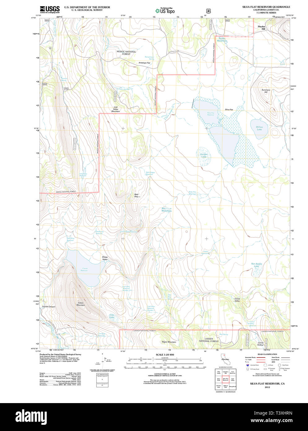 USGS TOPO Map California CA Silva Flat Reservoir 20120320 TM Restoration Stock Photo