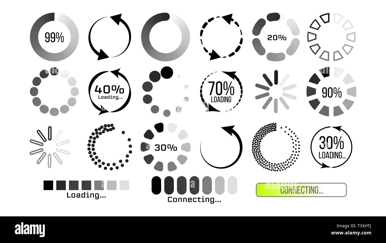 Loading, Buffering, Downloading, Uploading Vector Symbols Set Stock ...