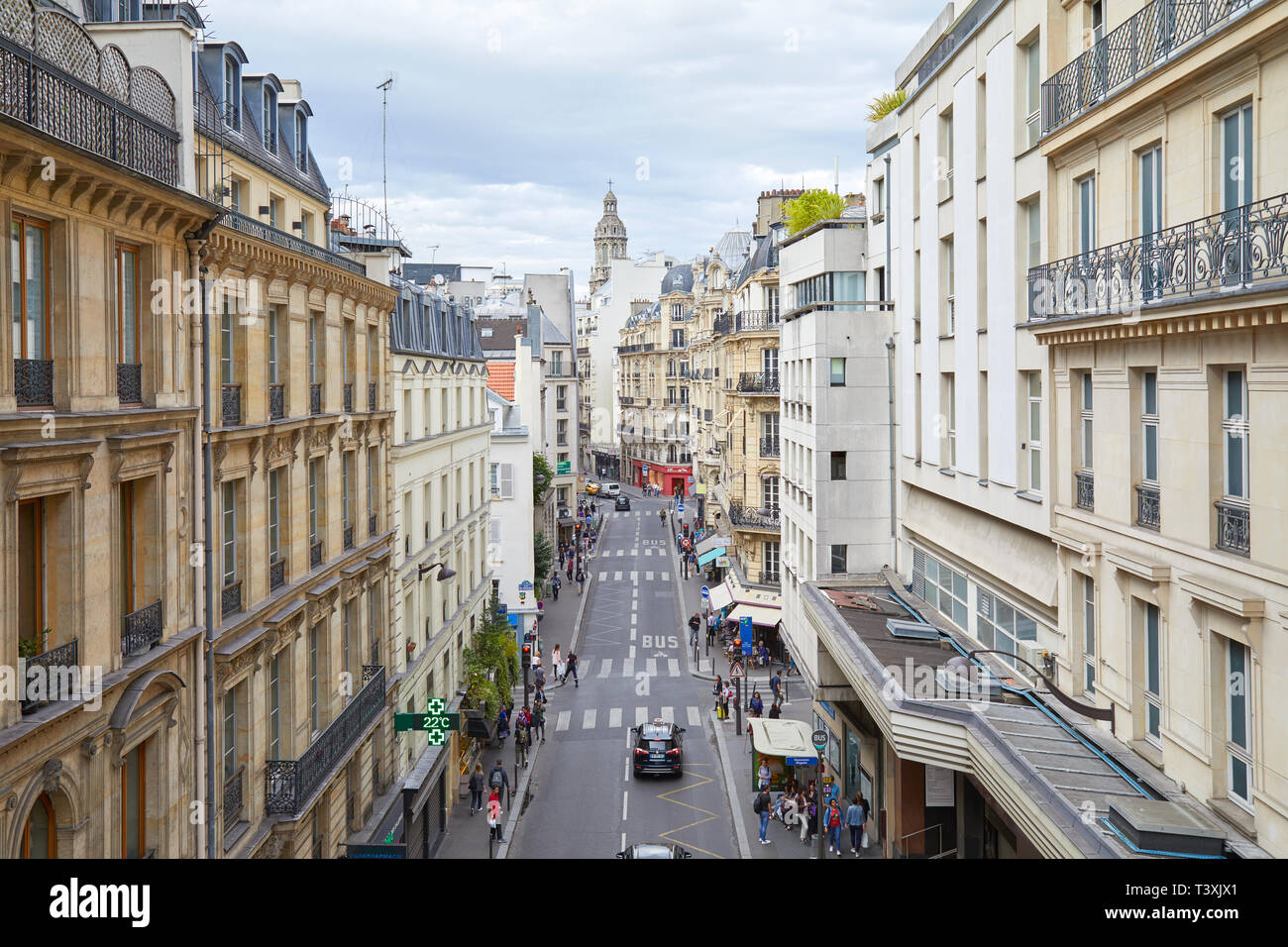 PARIS, FRANCE - JULY 22, 2017: Typical Paris street, high angle view with people and cars in France Stock Photo