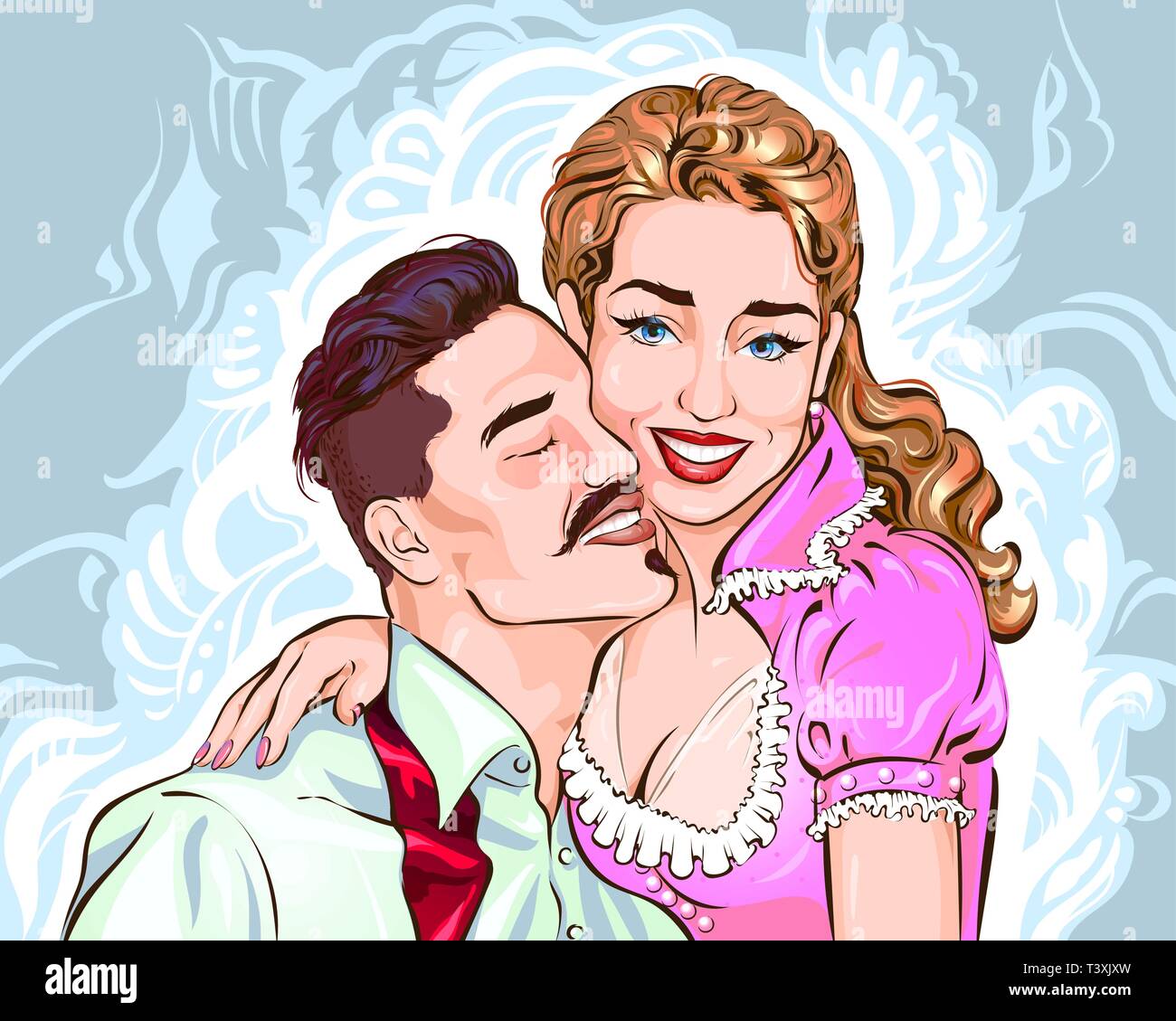 Illustration of loving couple in historical style Stock Vector