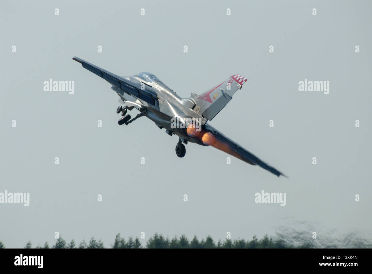 Royal Air Force RAF Panavia Tornado F3 fighter jet plane of Firebirds 56 squadron taking off Royal International Air Tattoo airshow with afterburner Stock Photo