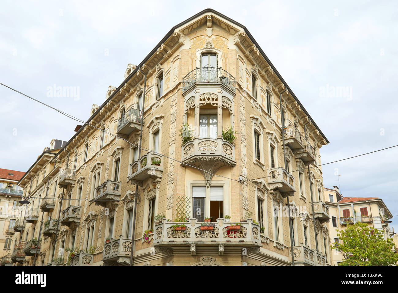 TURIN, ITALY SEPTEMBER 10, 2017 Art Nouveau building architecture
