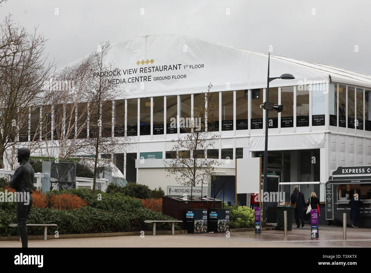 Racegoers brave the wind and rain as day one of 2019 Cheltenham Festival gets underway.  Cheltenham Festival 2019 - Day 1  Featuring: Atmosphere Where: Cheltenham, United Kingdom When: 12 Mar 2019 Credit: WENN.com Stock Photo