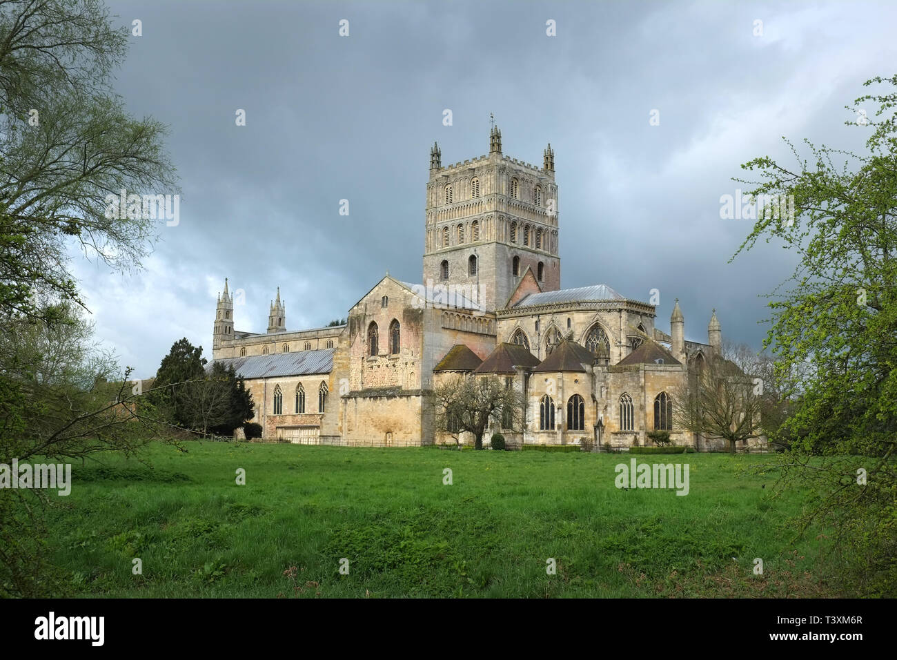 Tewkesbury Abbey seen from South East Stock Photo