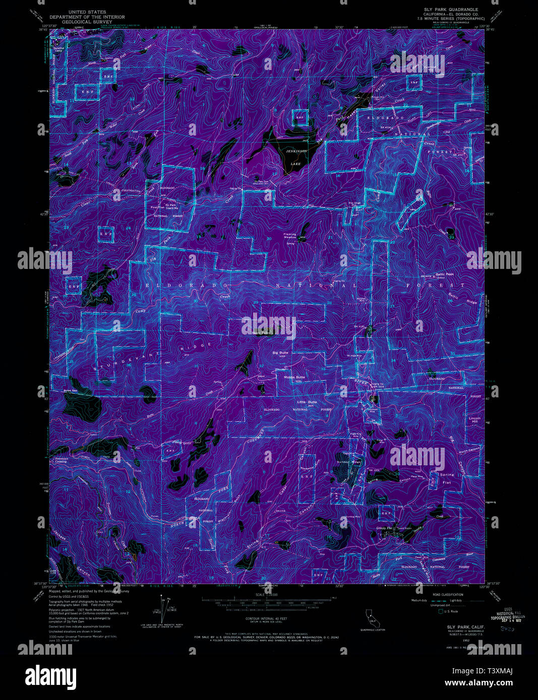 USGS TOPO Map California CA Sly - Usgs Topo Map California Ca Sly Park 300539 1952 24000 Inverted Restoration T3XMAJ