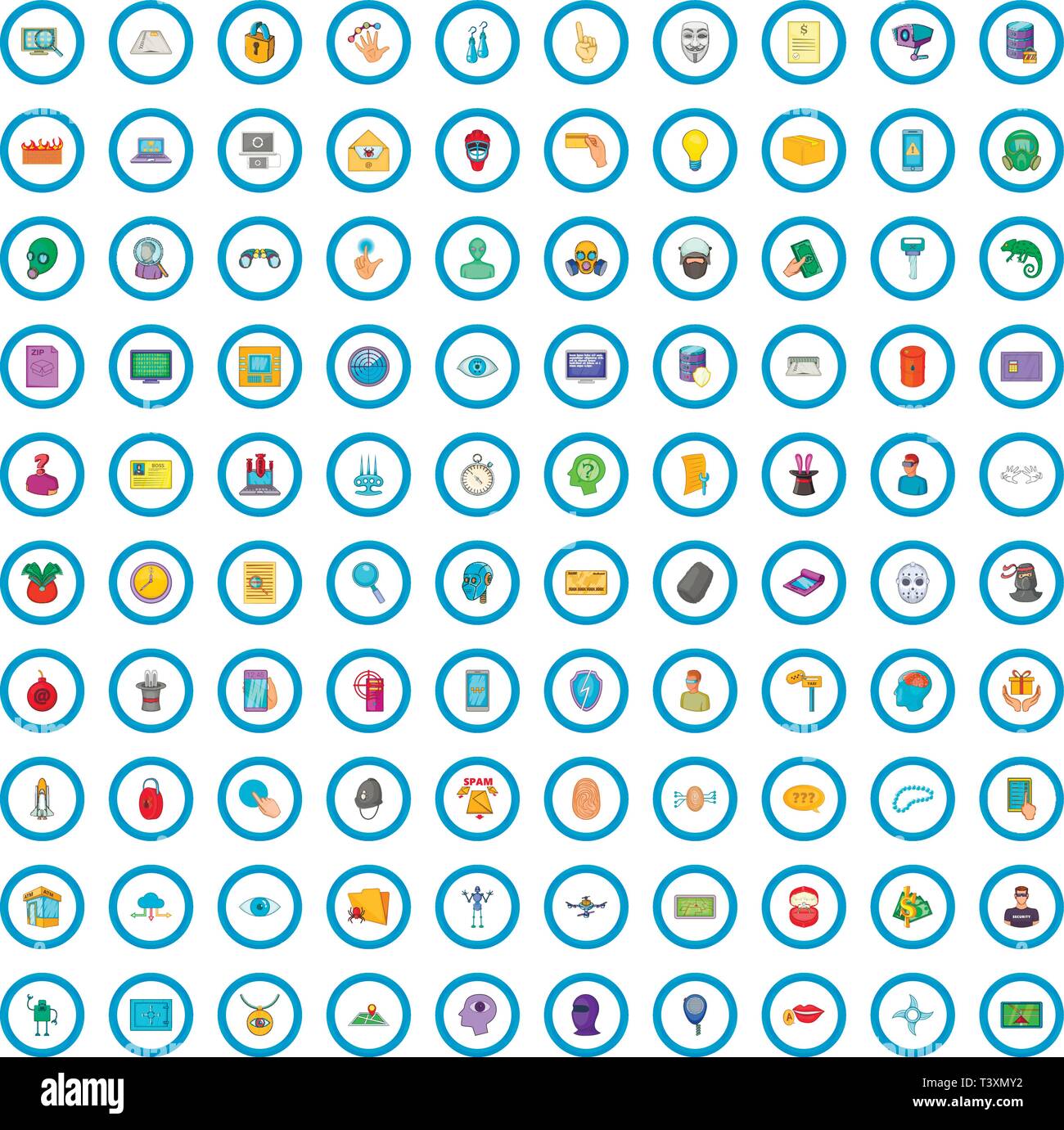 100 security icons set, cartoon style Stock Vector