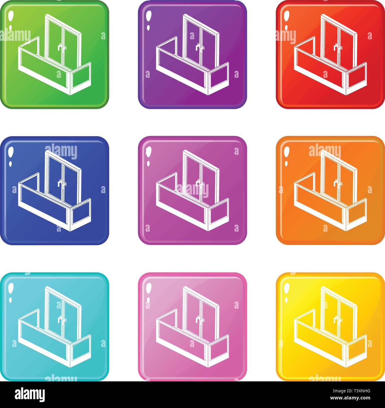Glass balcony icons set 9 color collection Stock Vector Image & Art - Alamy