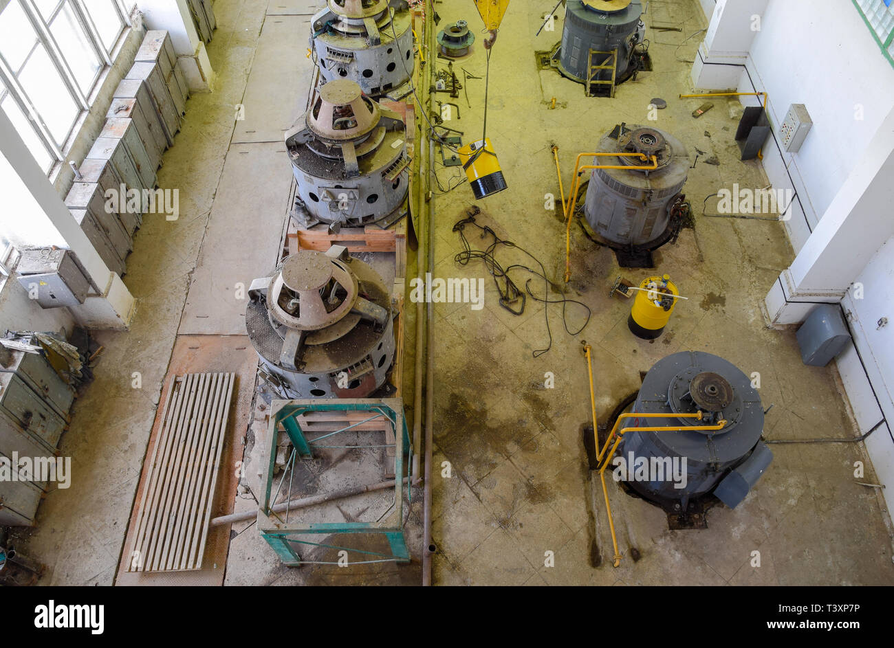 Engines of water pumps at a water pumping station. Pumping irrigation  system of rice fields. Room control and maintenance of pump electric motors  Stock Photo - Alamy