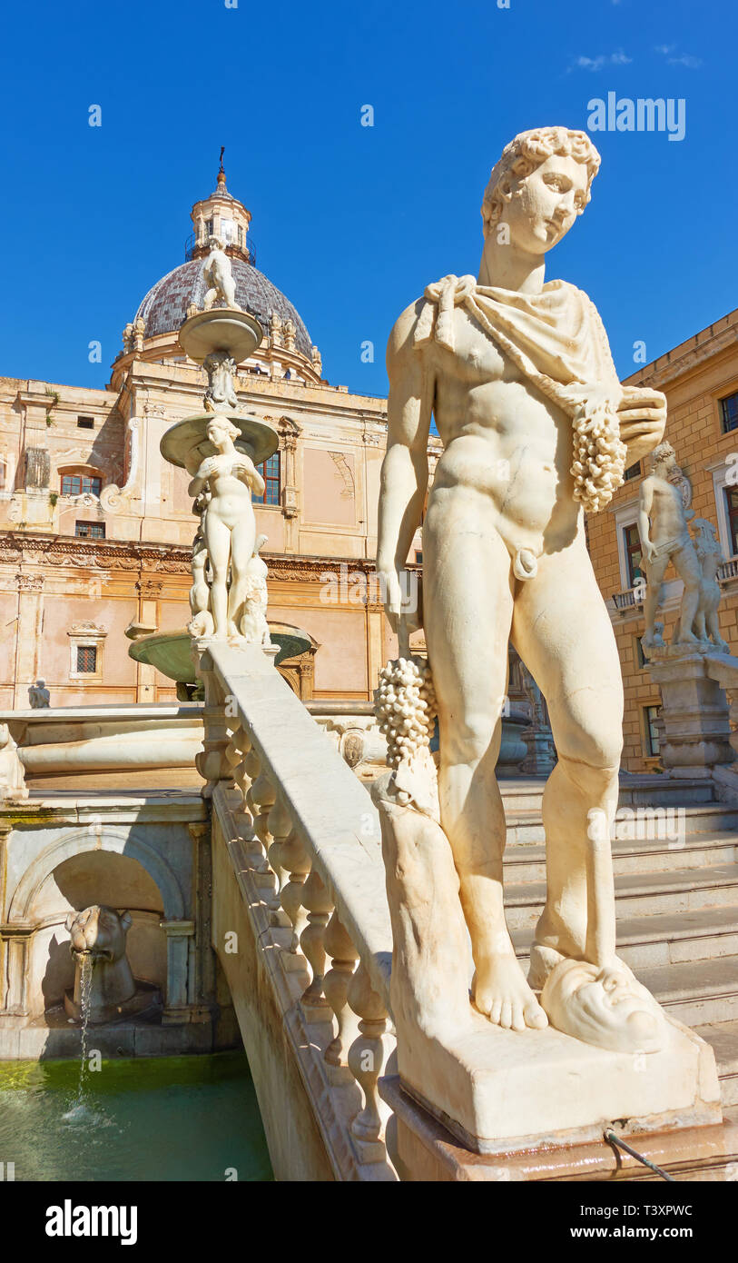 The Praetorian Fountain by Francesco Camilliani (Fountain of Shame, 1574) in Palermo, Sicily, Italy Stock Photo
