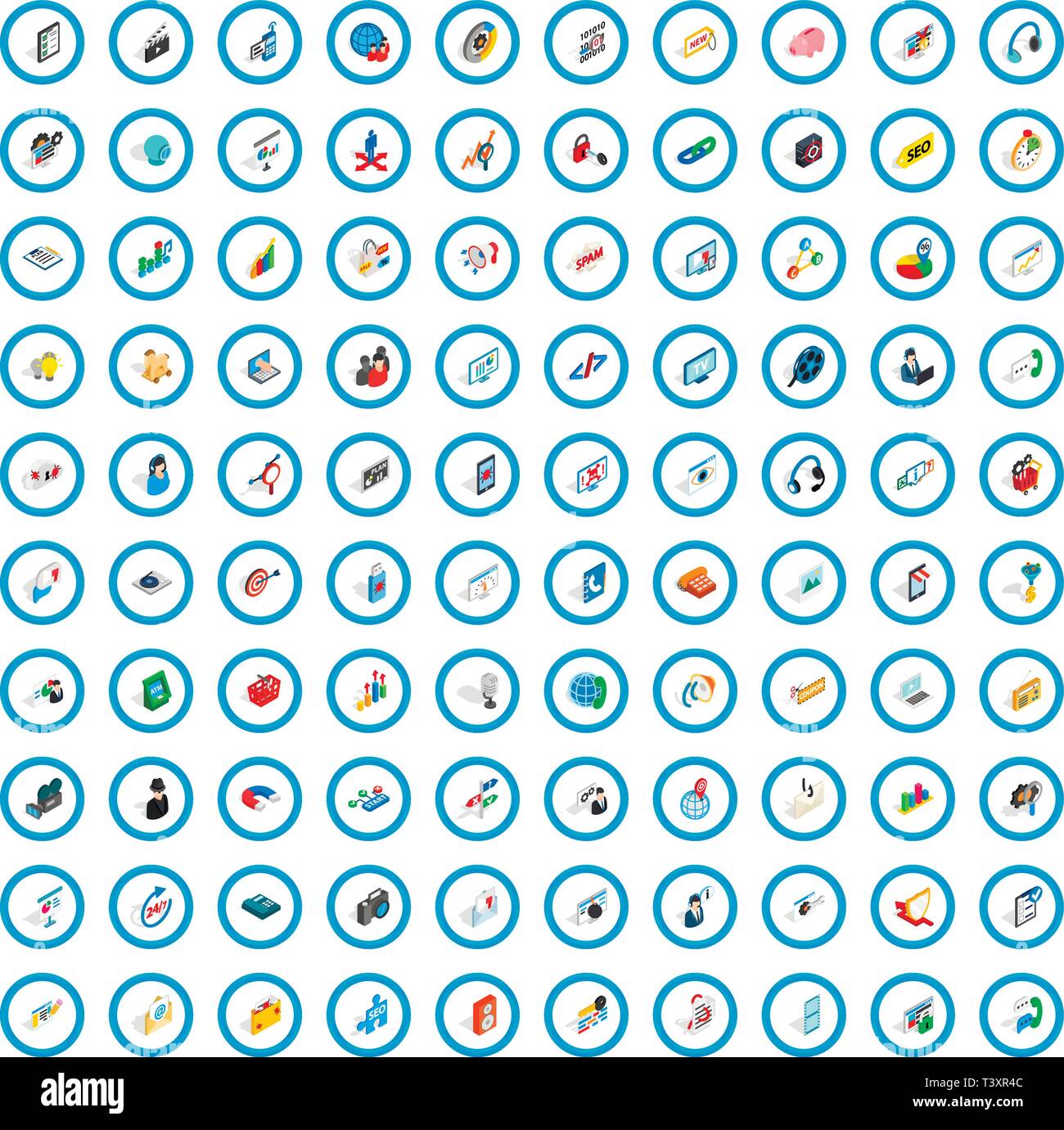 100 seo and web icons set, isometric 3d style Stock Vector