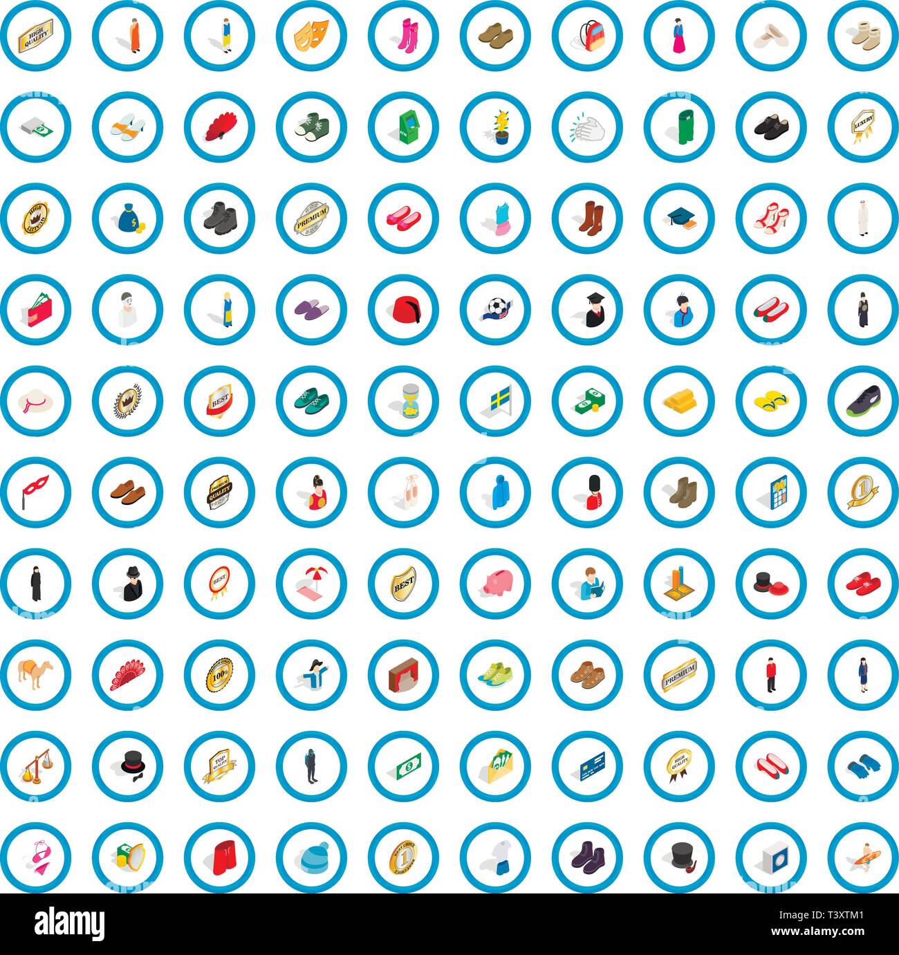 100 sewing icons set, isometric 3d style Stock Vector