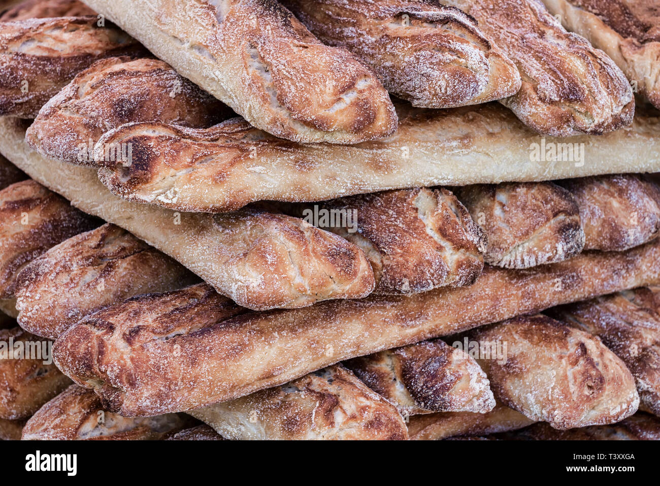 Stacked  baguettes with salt crust Stock Photo