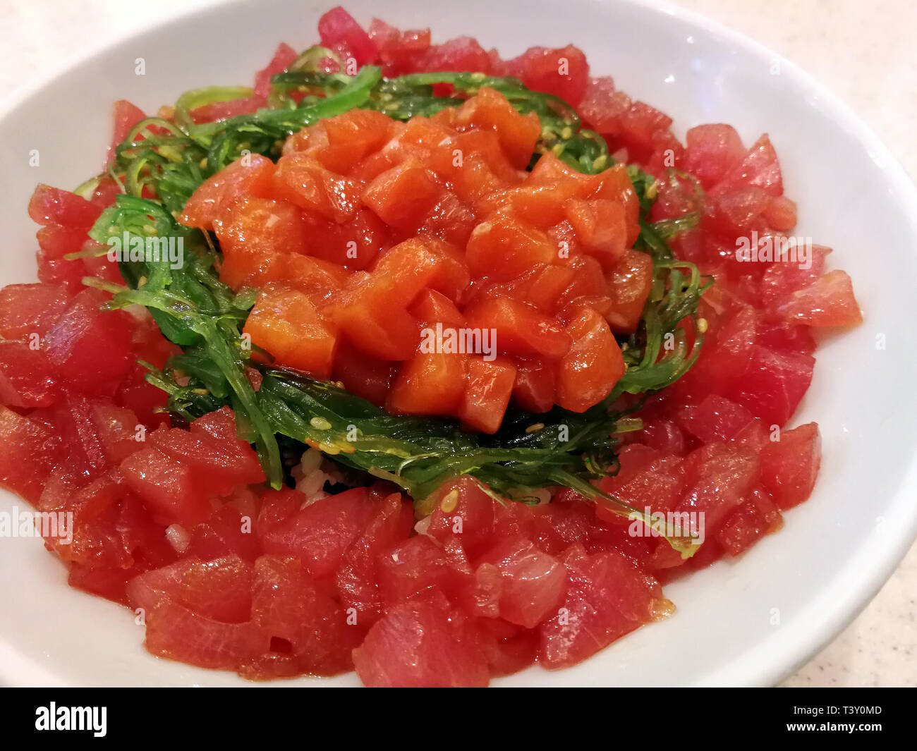 salmon with rice, japanese food Stock Photo - Alamy