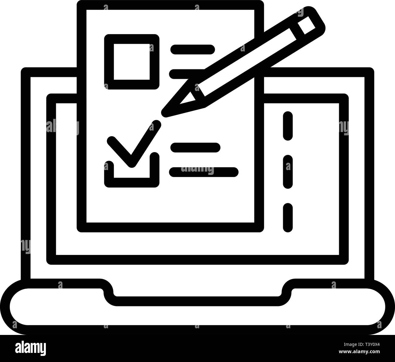 Online pencil check vote icon, outline style Stock Vector