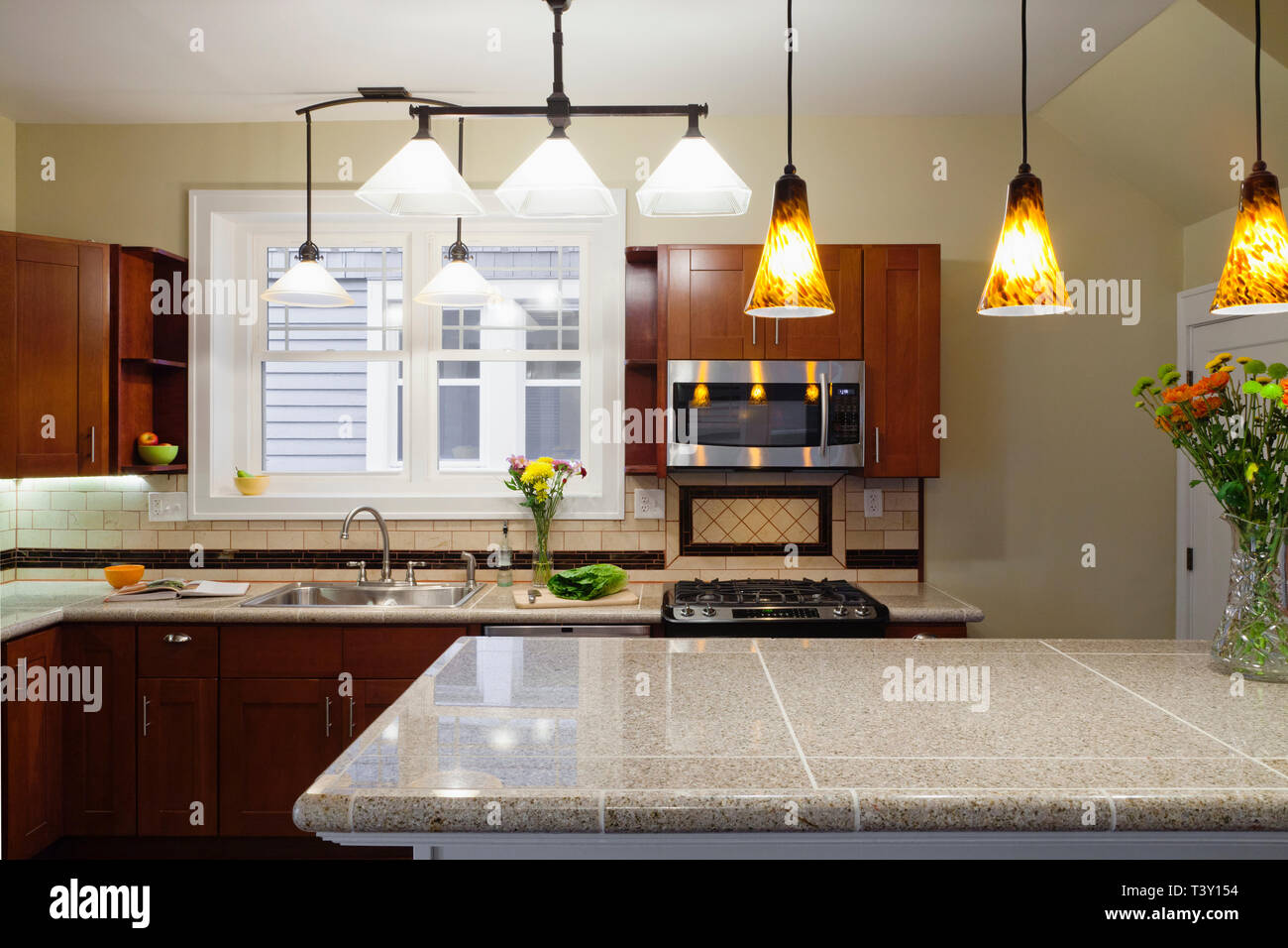 Breakfast bar and in kitchen Stock Photo Alamy