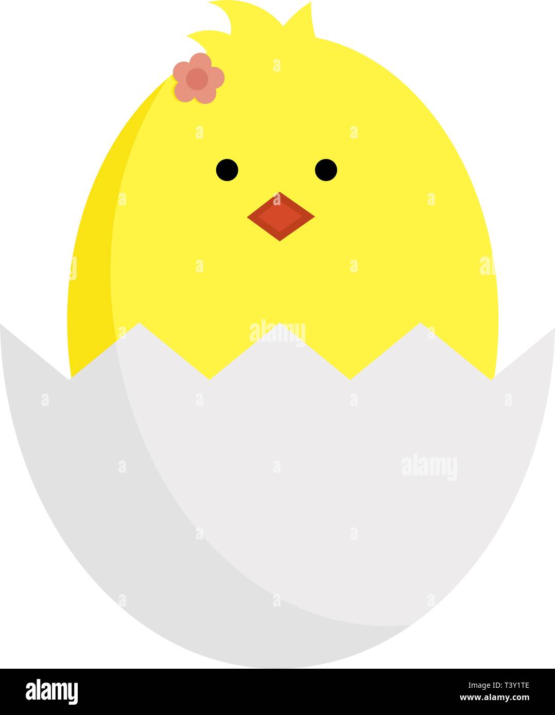 Baby chicken in egg. Vector easter illustration. Yellow chicken in