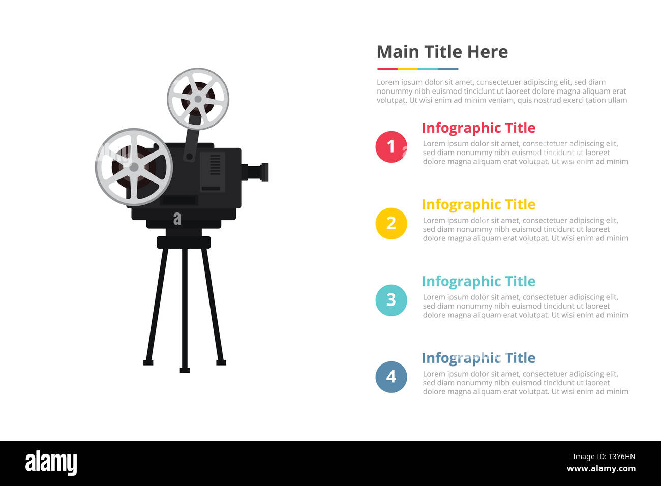 old retro film recorder infographics template with 4 points of free