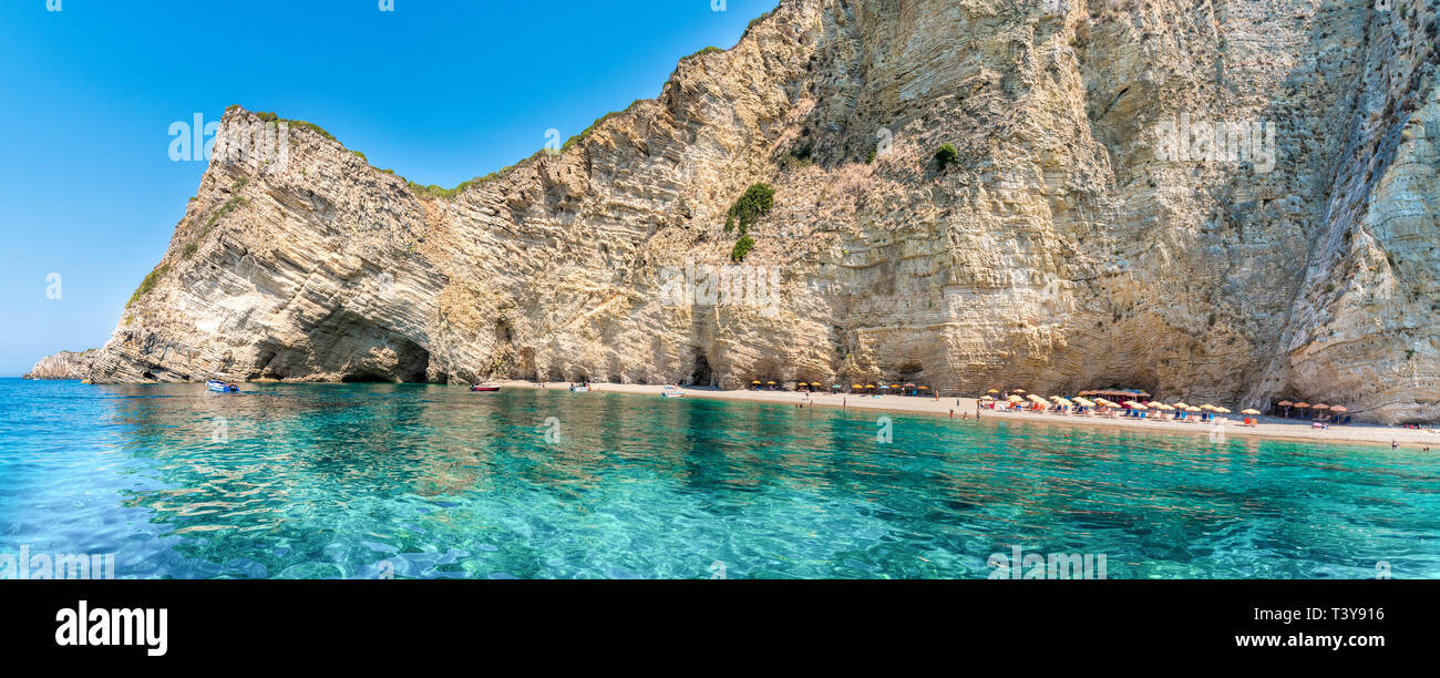 Wid beach Paradise on Corfu island, Ionian sea coast, Greece Stock Photo