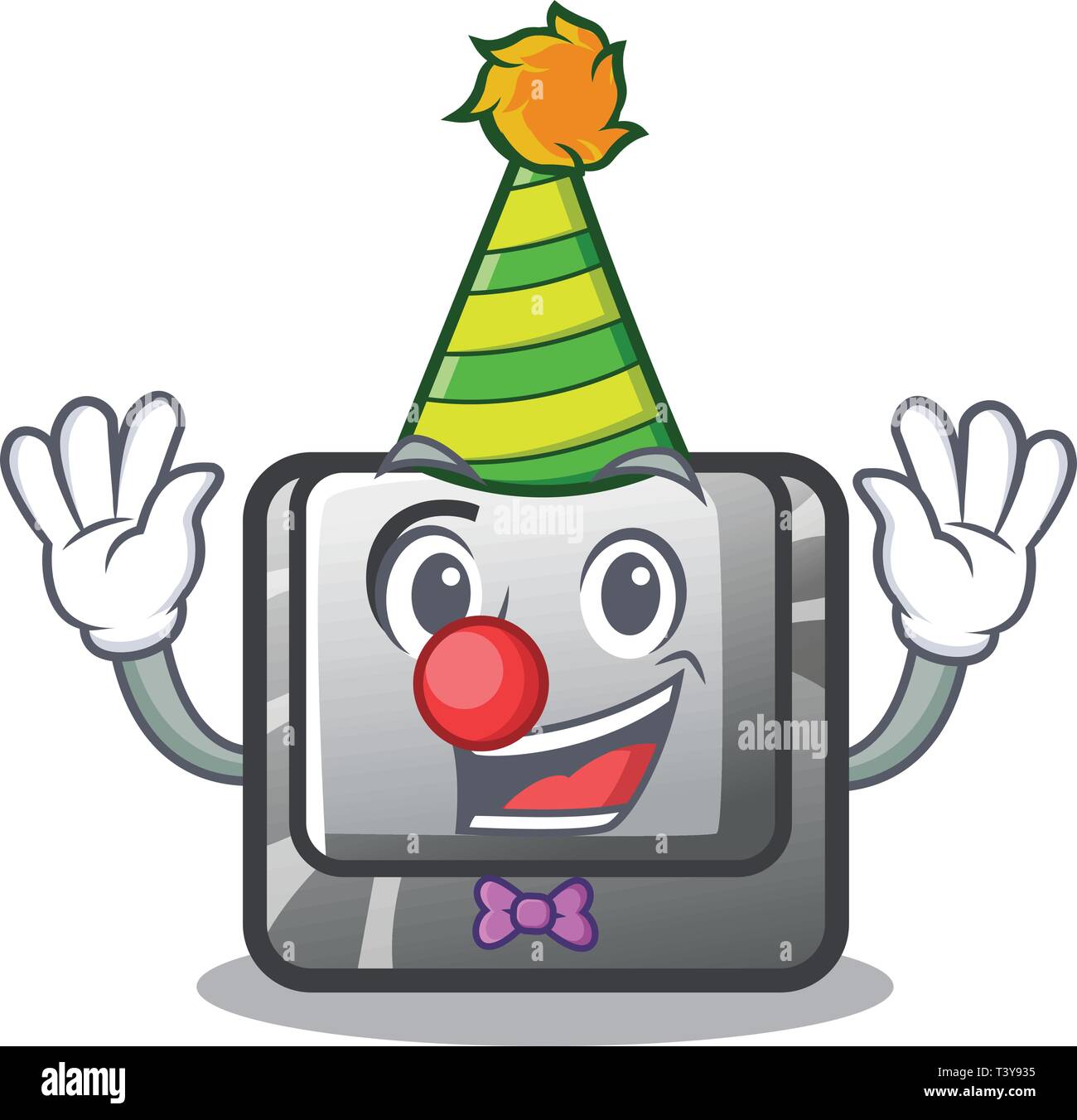 Clown button C installed on cartoon computer Stock Vector